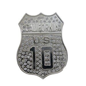 Men Women Silver Rhinestones Metal Belt Buckle California State US 10 Freeway CA